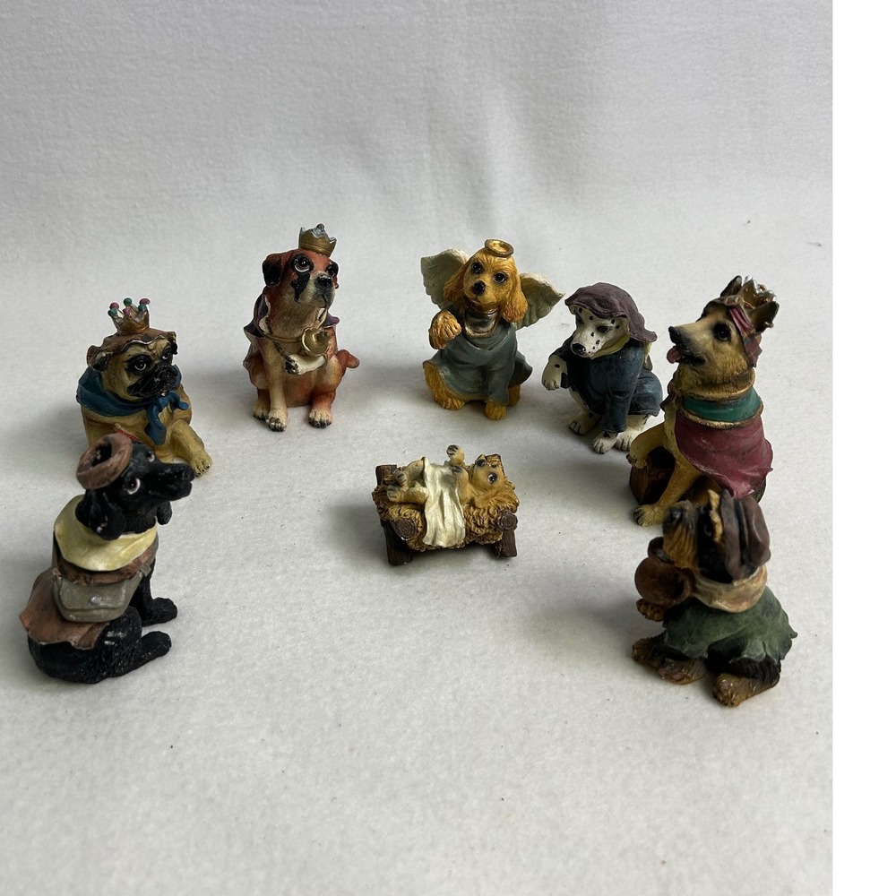 Christmas Dog Nativity 8 Piece Set Multicolor Resin Puppy Figurines